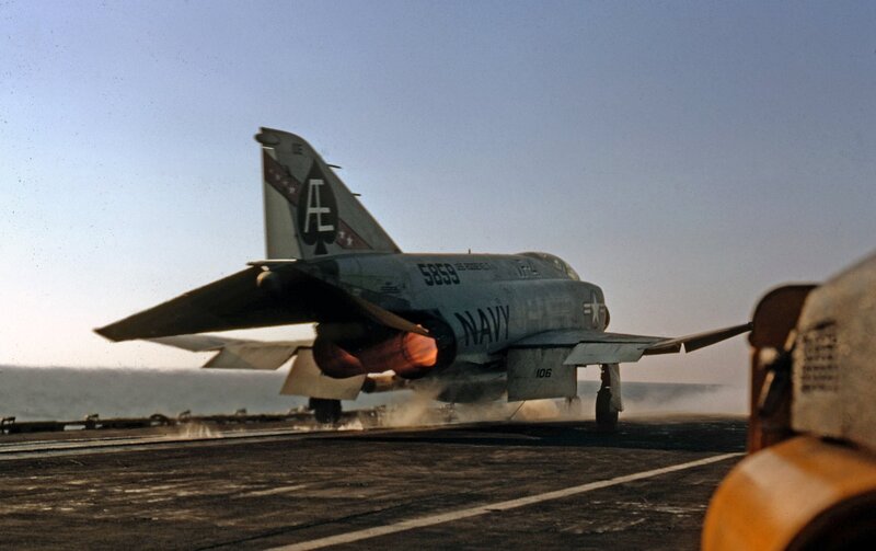 Navy jet on aircraft carrier