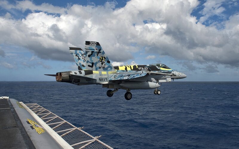Navy Jet Taking Off — Blue