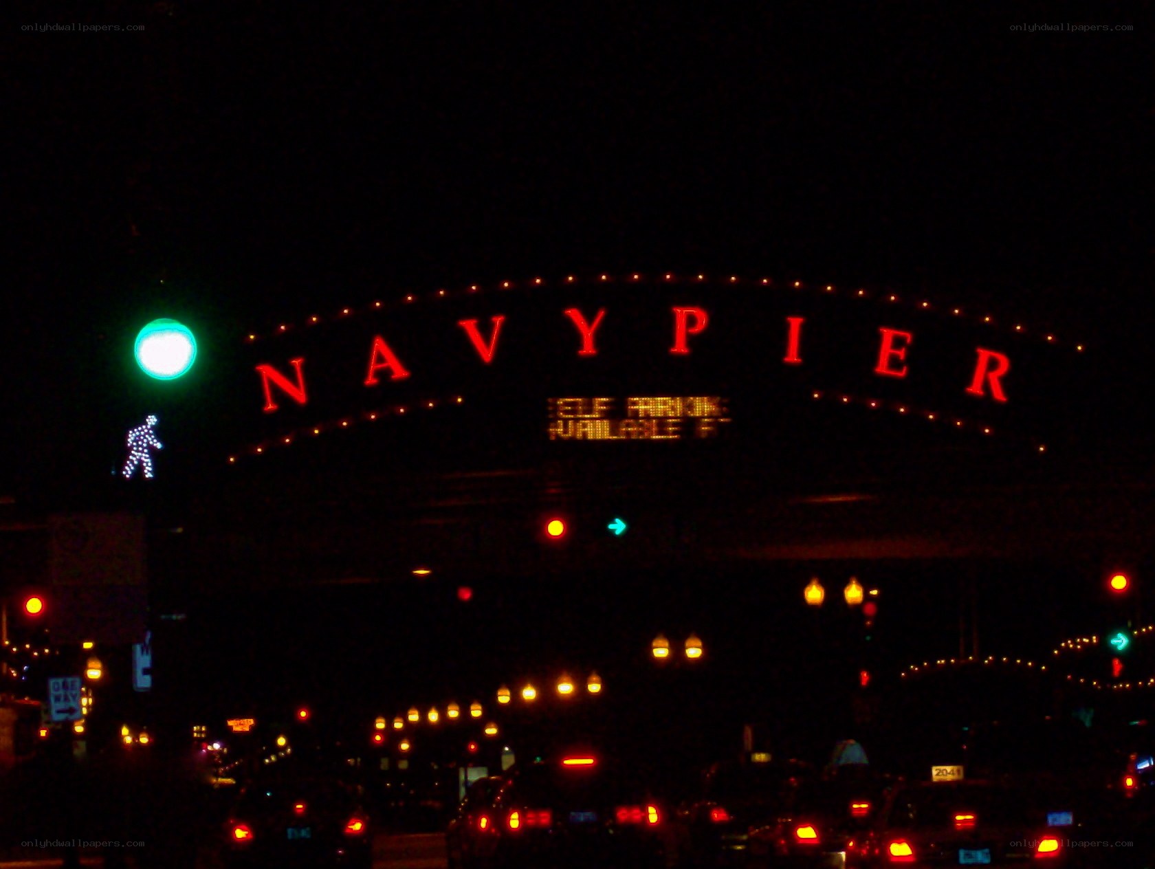 Navy Pier sign at night