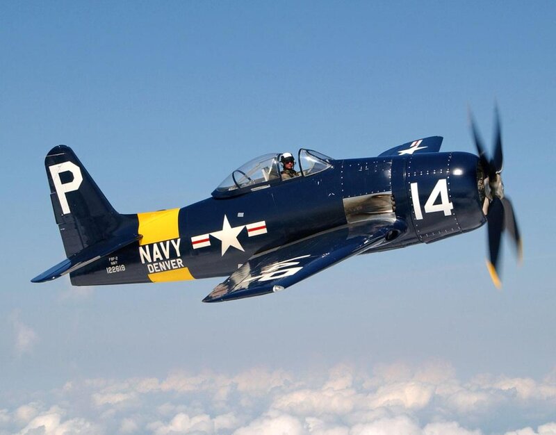 Navy Propeller Plane — Blue, Dynamic, Afternoon, Photograph, Pilot, Clouds