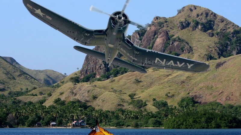 Navy Propeller Plane — Green, Dramatic