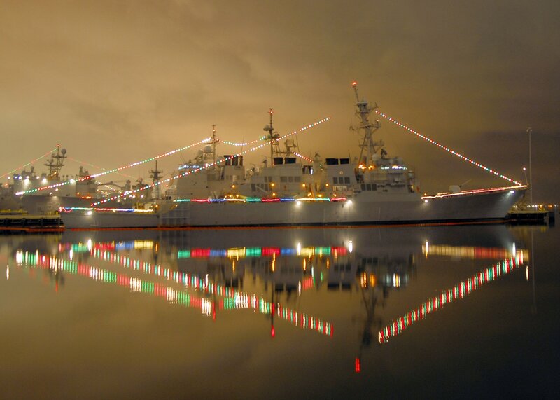 Navy Ship at Night