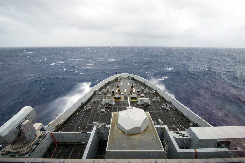 Navy Ship at Sea — Gray, Overcast