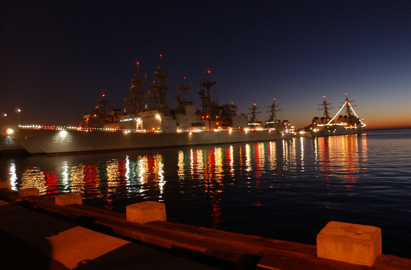 Navy Ships at Night
