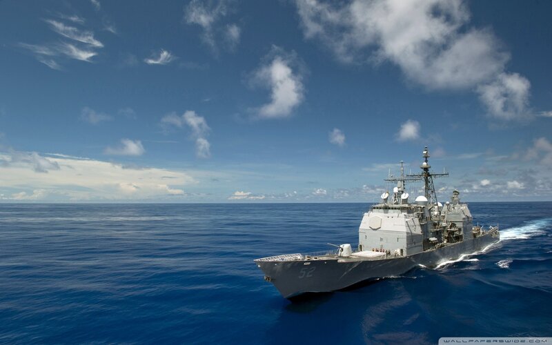 Navy Warship at Sea — Blue, Serene