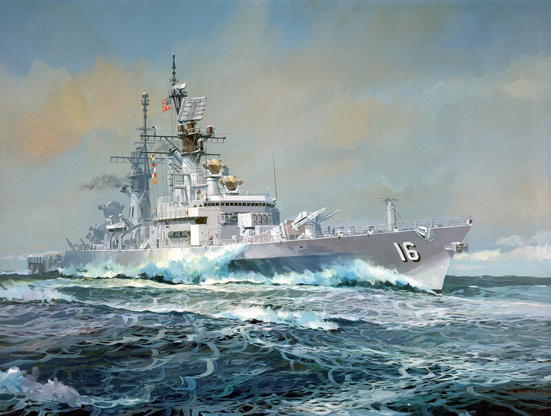Navy Warship at Sea — Gray, Dramatic, Painting