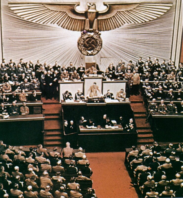 Nazi party meeting in assembly hall