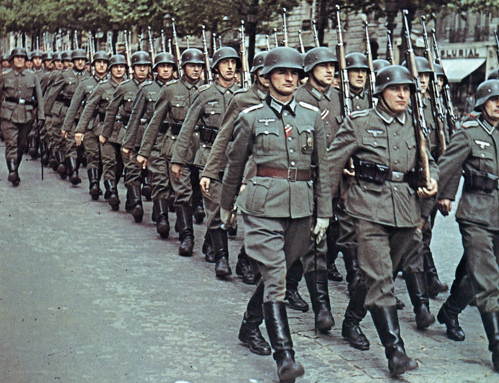 Nazi soldiers marching in formation