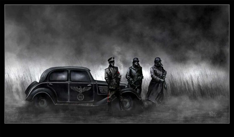 Nazi soldiers with car