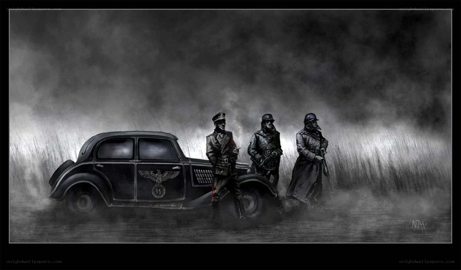 Nazi soldiers with car