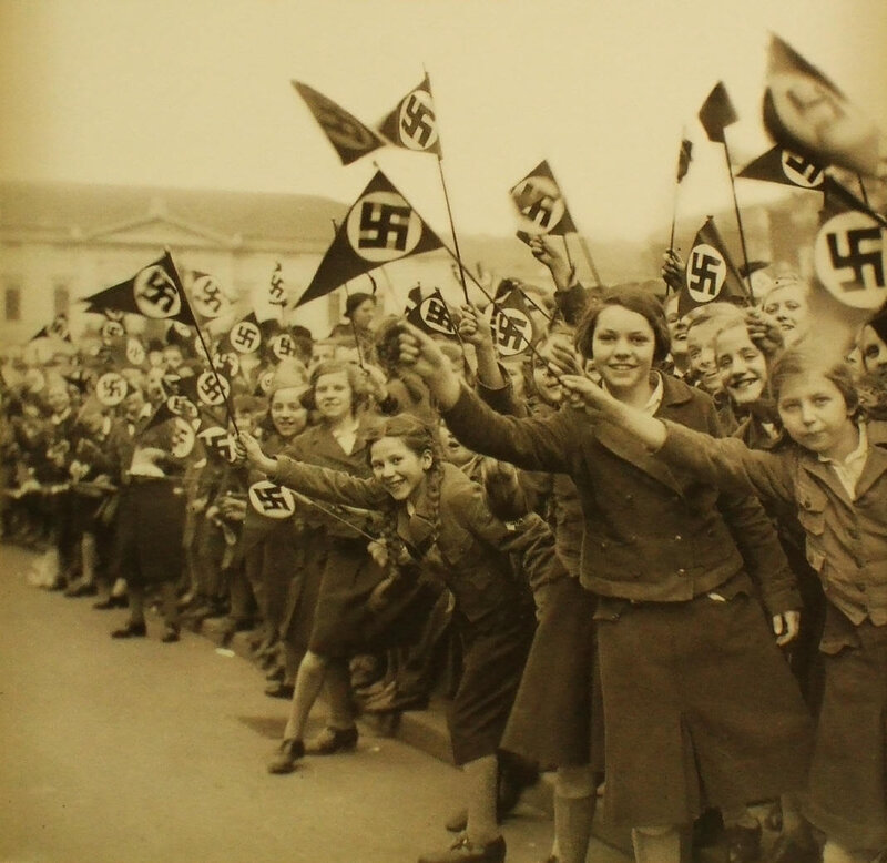 Nazi youth rally with flags