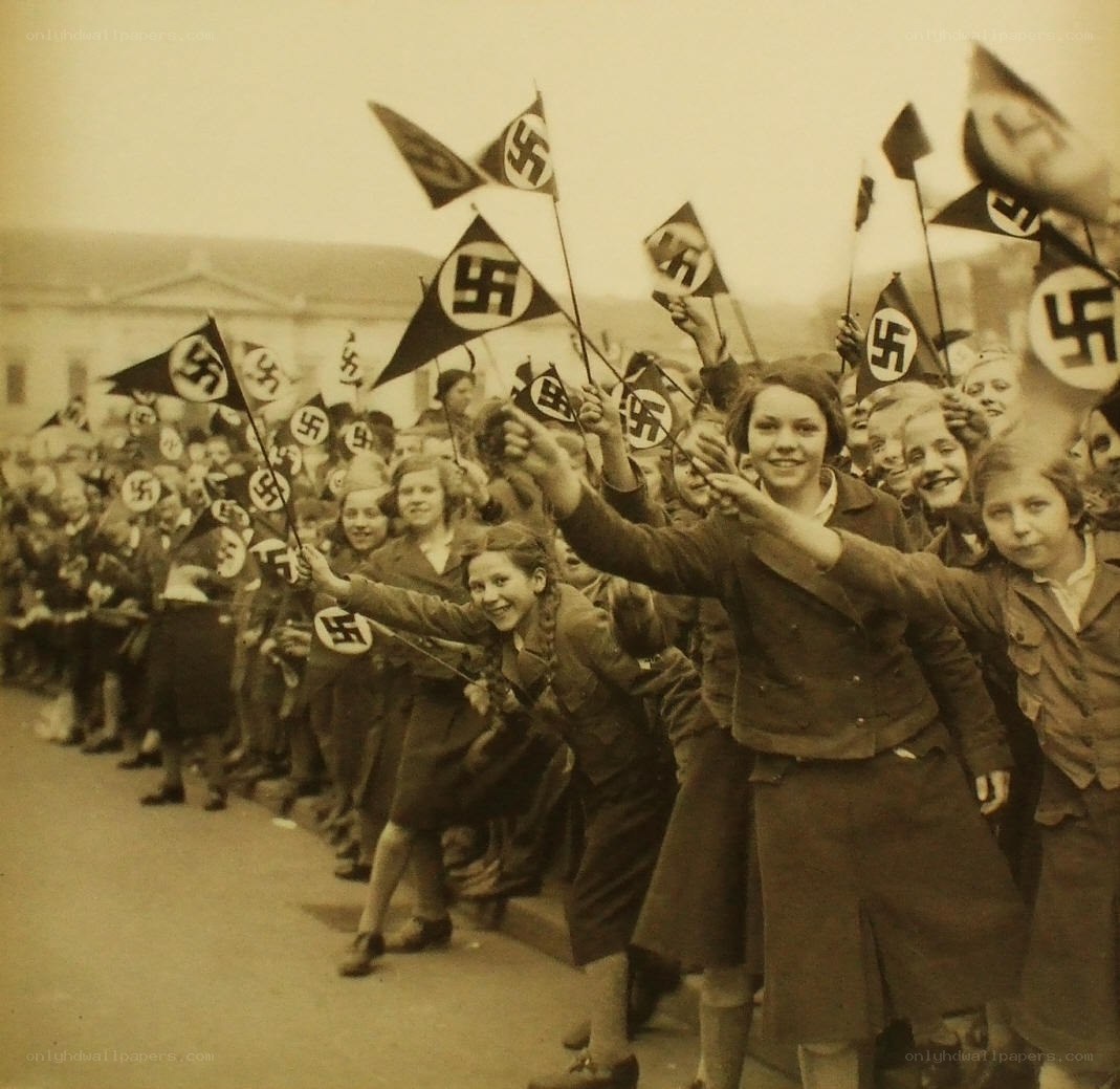 Nazi youth rally with flags