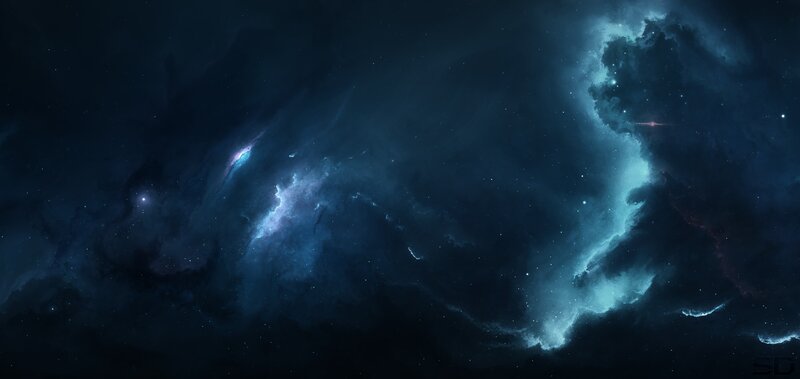 Nebula in Deep Space — Blue, Dramatic, Night