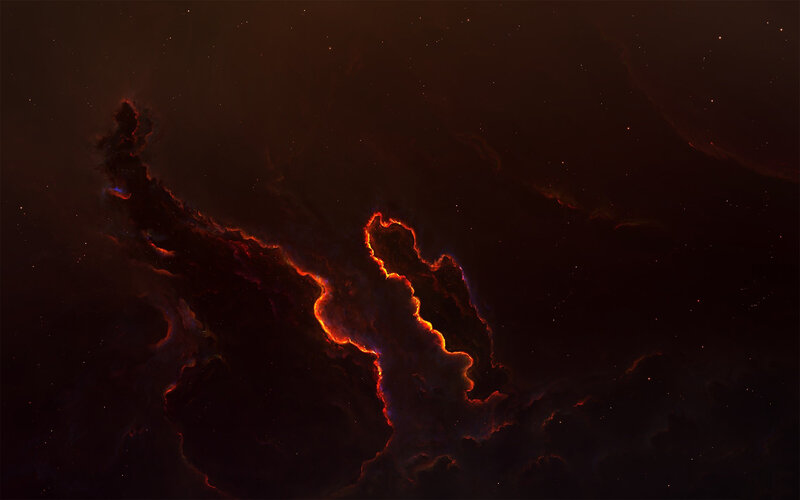 Nebula in Space — Black, Dramatic, Digital Art, Stars, Gas Clouds