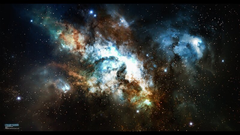 Nebula in Space — Blue, Cosmic, Digital Art, Stars, Gas Clouds, Dust, White