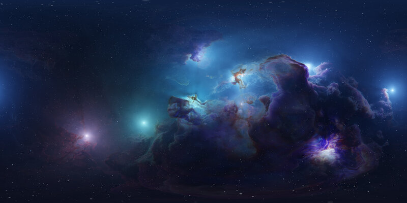 Nebula in Space — Blue, Cosmic, Night, Digital Art, Stars, Gas Clouds, Dust