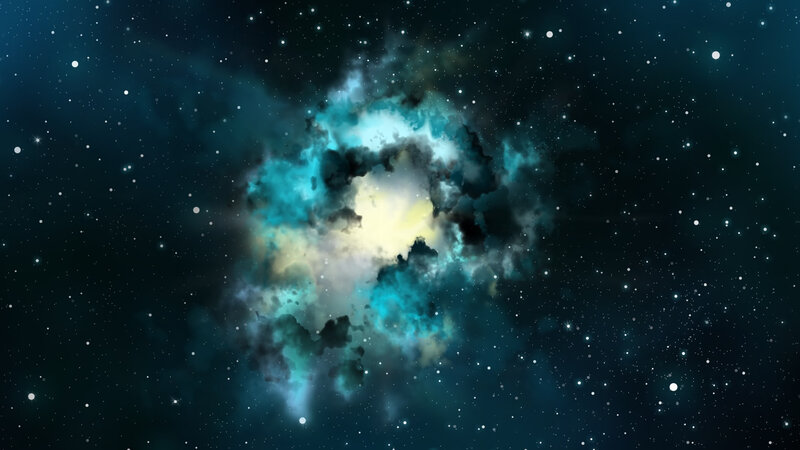 Nebula in Space — Blue, Cosmic, Night, Digital Art, Stars