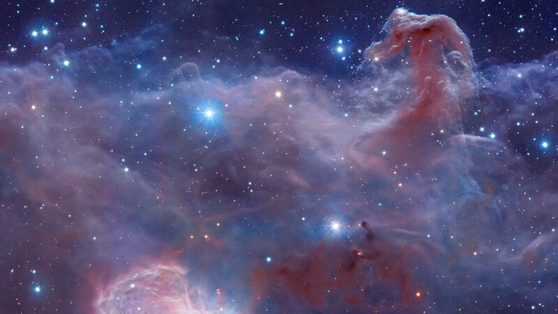 Nebula in Space — Blue, Cosmic, Night, Photograph, Stars, Gas Clouds, Dust, Purple, Red