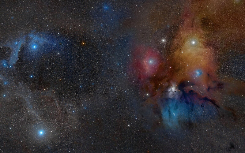 Nebula in Space — Blue, Cosmic, Night, Photograph, Stars, Gas Clouds, Dust, Red