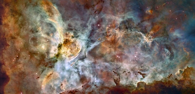 Nebula in Space — Blue, Cosmic, Photograph, Stars, Gas Clouds, Dust, Orange, White