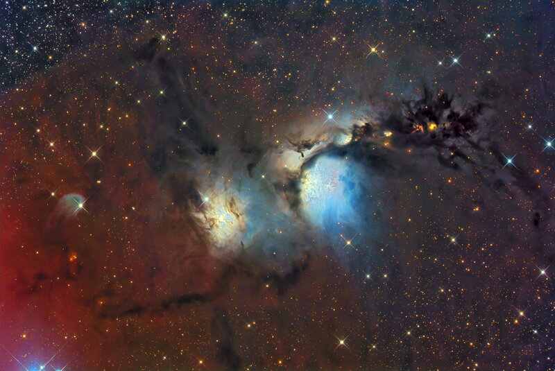 Nebula in Space — Blue, Cosmic, Photograph, Stars, Gas Clouds, Dust, Red, Black