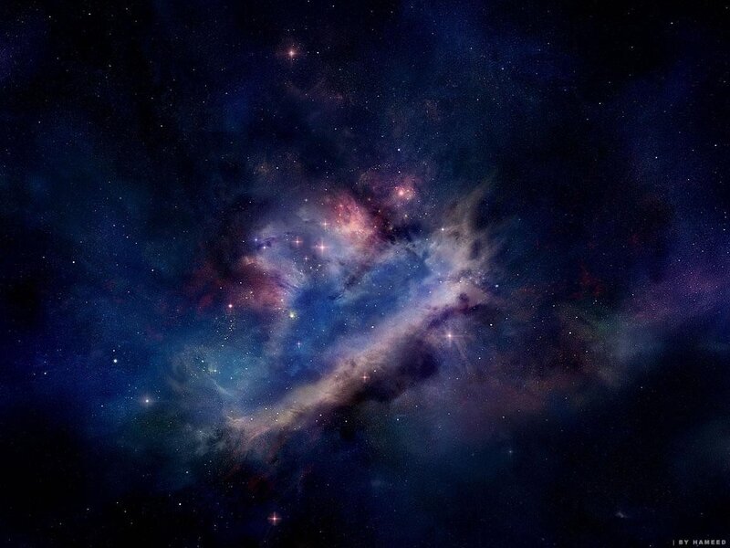Nebula in Space — Blue, Dramatic, Night, Digital Art, Stars, Cosmic Dust, Gas Clouds, Purple