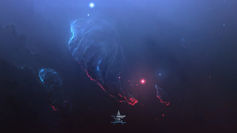 Nebula in Space — Blue, Dramatic, Night, Digital Art, Stars, Gas Clouds, Asteroids