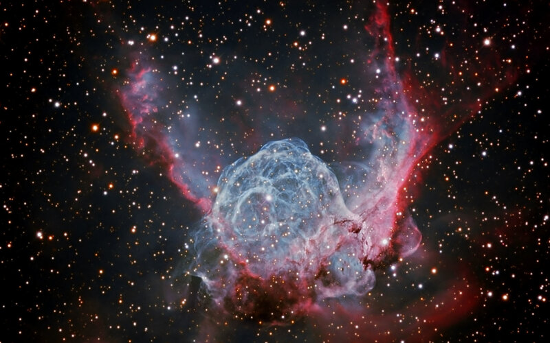 Nebula in Space — Blue, Dramatic, Night, Photograph, Stars, Gas Clouds, Cosmic Dust, Red