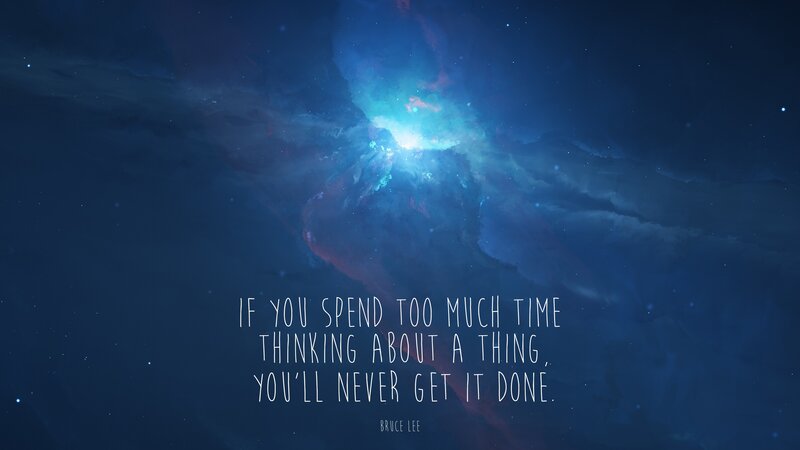 Nebula in Space — Blue, Serene, Night, Digital Art, Stars, Text