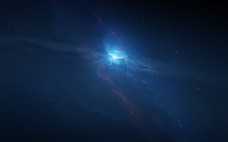 Nebula in Space — Blue, Serene, Night, Digital Art