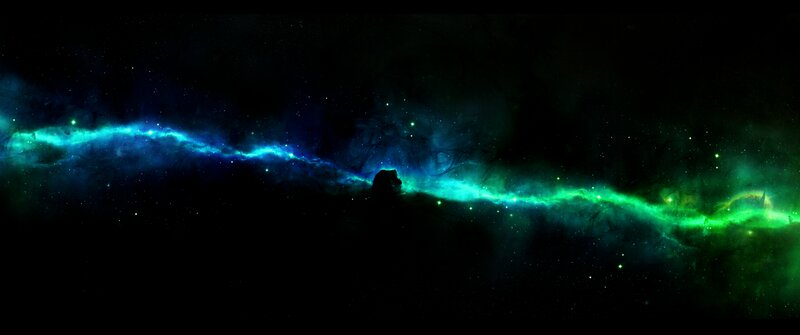 Nebula in Space — Green, Cosmic, Digital Art