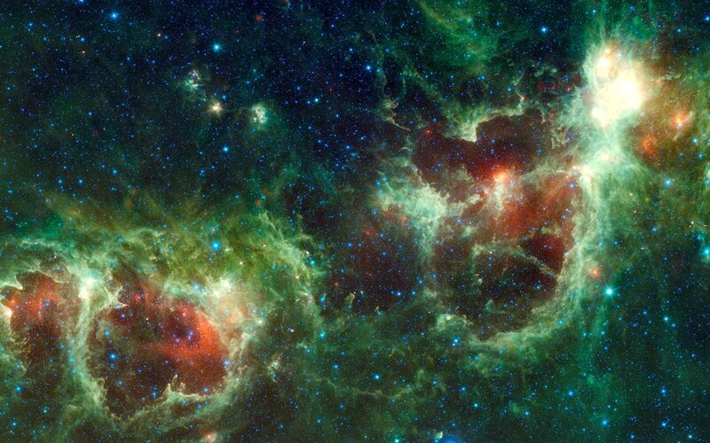 Nebula in Space — Green, Cosmic, Photograph, Stars, Gas Clouds