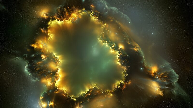 Nebula in Space — Green, Dramatic, Digital Art, Stars, Gas Clouds