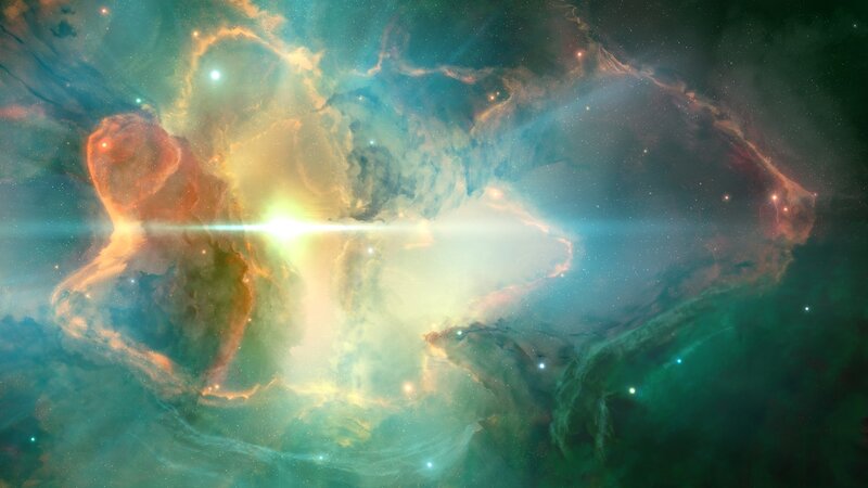 Nebula in Space — Green, Dramatic, Digital Art