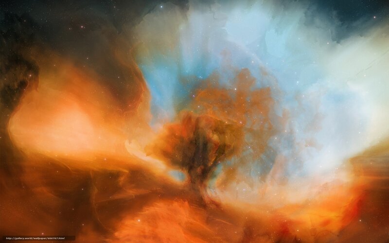 Nebula in Space — Orange, Cosmic, Digital Art, Stars, Gas Clouds