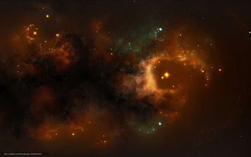 Nebula in Space — Orange, Cosmic, Digital Art, Stars
