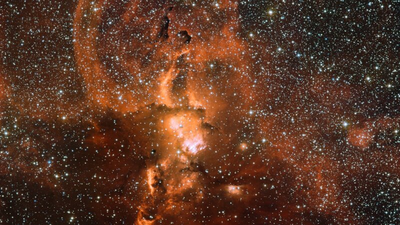 Nebula in Space — Orange, Cosmic, Photograph, Stars, Gas Clouds, Dust, Black, White