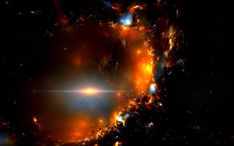 Nebula in Space — Orange, Dramatic, Digital Art, Stars, Gas Clouds, Cosmic Dust