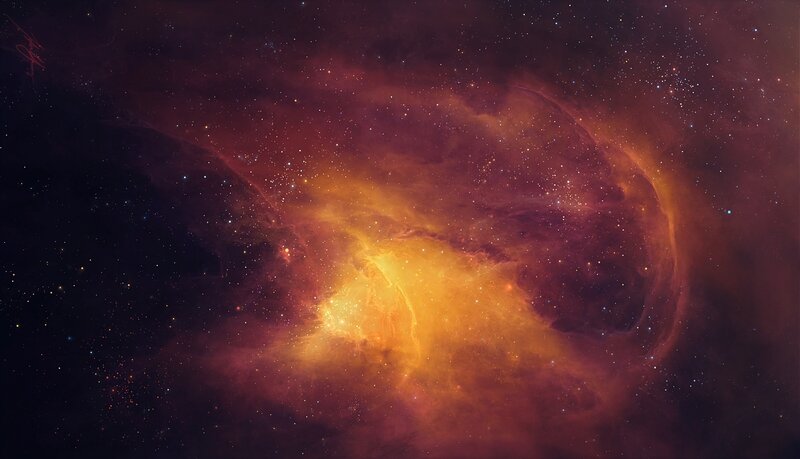 Nebula in Space — Orange, Dramatic, Digital Art, Stars, Gas Clouds