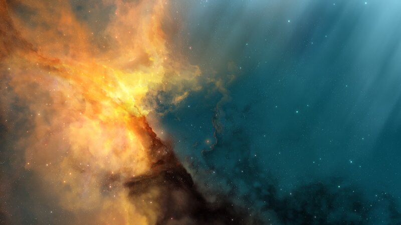 Nebula in Space — Orange, Dramatic, Digital Art, Stars