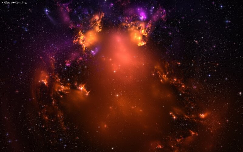 Nebula in Space — Orange, Dramatic, Digital Art