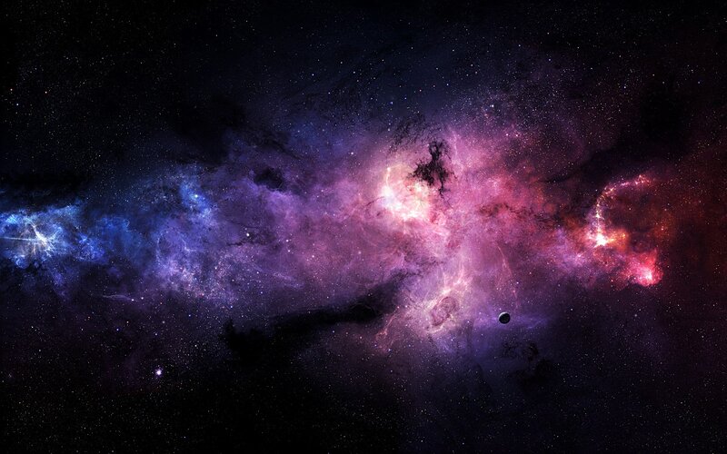 Nebula in Space — Purple, Cosmic, Night, Digital Art, Stars, Planet, Gas Clouds