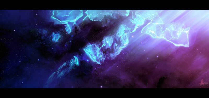 Nebula in Space — Purple, Dramatic, Digital Art, Stars
