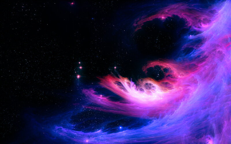 Nebula in Space — Purple, Dramatic, Night, Digital Art, Stars, Cosmic Dust, Blue, Pink