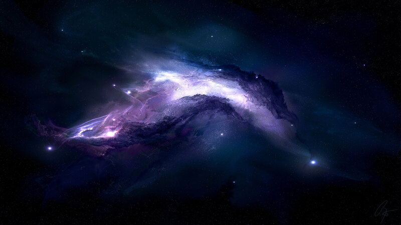 Nebula in Space — Purple, Dramatic, Night, Digital Art