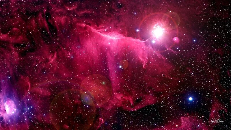 Nebula in Space — Red, Cosmic, Digital Art, Stars, Gas Clouds