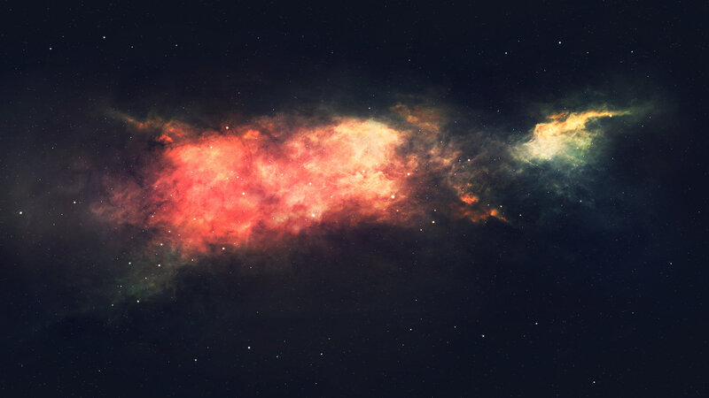 Nebula in Space — Red, Cosmic, Night, Digital Art, Stars