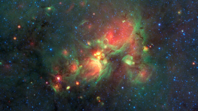 Nebula in Space — Red, Cosmic, Night, Photograph, Stars, Gas Clouds, Dust