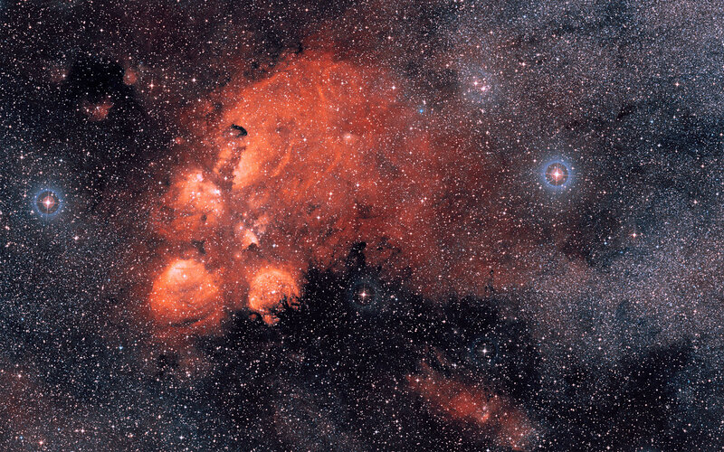 Nebula in Space — Red, Cosmic, Photograph, Stars, Gas Clouds, Dust, Black, Blue