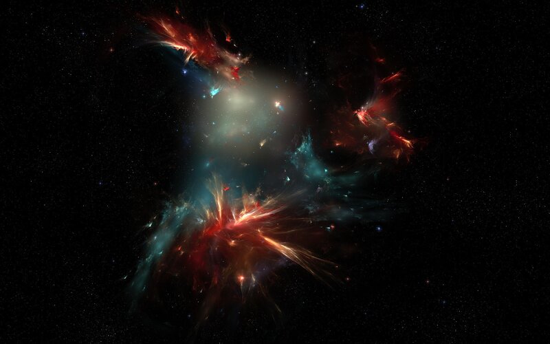 Nebula in Space — Red, Dramatic, Night, Digital Art, Stars